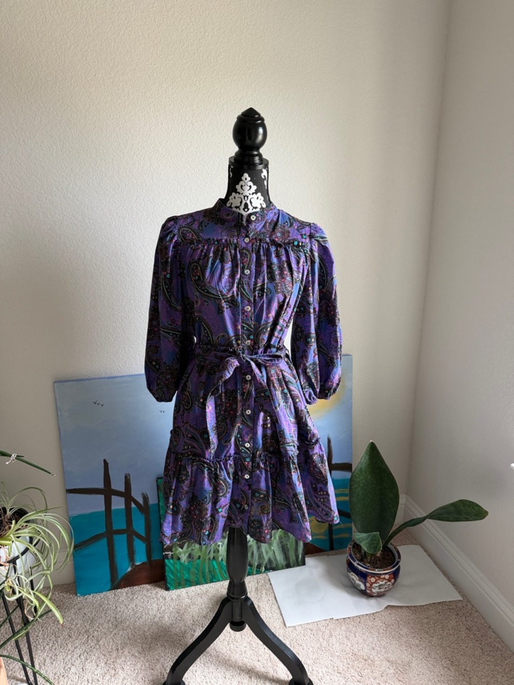 Pinch Purple Paisley Tie-Waist Mini Dress